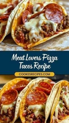 Cheesy Beef Tacos, Meat Lover Pizza Taco, Recipes For Dinner Unique, Meat Lovers Taco Pizza, Pizza Tacos Flour Tortillas, Meat Lovers Pizza Tacos Recipes, Ideas For Taco Meat, Dinner Ideas For Meat Lovers, Italian Sausage Tacos