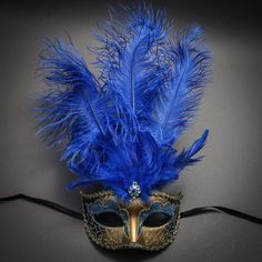 100% Brand New, High Quality Made From Paper Mache, Rhinestones, Glitter, And Feather This Mask Fits Most Adults Comes With Silk Ribbon Ties On 2 Sides To Wear And Keep The Mask In Place On Your Face Color: Gold With Blue Feather Usm-M6151-Gobl Rome Warrior, Masks Venetian, Masquerade Couple, Mask Masquerade Ball, Masquerade Ball Party, Gold Eye Mask, Feather Mask, Bird Masks, Party Mask