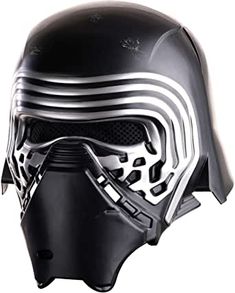 a star wars helmet is shown on a white background with black and silver stripes,