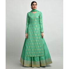 Aquamarine Green Banarasi Zari Hand Woven Shirt with Pure Silk Skirt Saree Turned Into Gown, Banarasi Saree Reuse Ideas, Silk Saree Dress Design Ideas, Saree One Piece Gown, Brocade Punjabi Suit, Dhoti Salwar Suits, Dhoti Salwar, Orang India