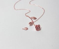 Her Gift,Valentine's Day Rose Necklace - Rose Gold Necklace - Rose Necklace  - Rose Gold Rose Pendan Rose Jewelry For Valentine's Day, Dainty Rose Gold Necklace With Rose Design, Rose Gold Jewelry With Roses For Her, Valentine's Day Rose Gold Necklaces With Rose Design, Rose Gold Necklaces With Rose Design For Anniversary, Delicate Rose Necklaces For Valentine's Day, Dainty Rose-colored Jewelry With Rose Design, Delicate Rose Gold Necklaces With Roses, Valentine's Day Rose Gold Jewelry With Roses