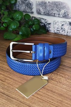 Elevate your wardrobe with our Royal Blue Men's Belt, a symbol of luxury and style. This exquisite belt, crafted from premium genuine leather, features a unique wavy texture that sets it apart from ordinary accessories. Designed for the modern man who values sophistication in his casual and formal attire, this belt is the perfect complement to jeans, trousers, and dressing ensembles. Featuring a belt width of 1 3/8" (3.5 cm), it offers an ideal balance of boldness and elegance. The vibrant royal Luxury Blue Belt For Formal Occasions, Luxury Men's Silver Belt, Elegant Blue Leather Belt, Luxury Blue Formal Belt, Belts Aesthetic, Luxury Blue Leather Belt, Luxury Men's Semi-formal Belt Buckles, Blue Belt, Braided Belt