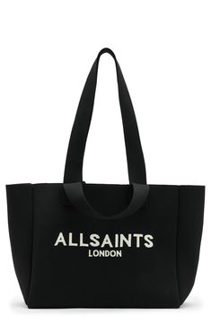 Signature logo detailing makes a bold statement on a spacious tote fashioned with multiple straps for versatile wear. Top carry handles; dual shoulder straps Interior wall pocket Unlined Synthetic Imported Allsaints Bags With Adjustable Strap, Allsaints Black Shoulder Bag For Everyday, Black Allsaints Bag With Adjustable Strap, Allsaints Everyday Bags With Adjustable Strap, Everyday Allsaints Bag With Adjustable Strap, Allsaints Bags For Everyday Use, Allsaints Chic Shoulder Bag With Adjustable Strap, Chic Allsaints Shoulder Bag With Adjustable Strap, Allsaints Black Travel Bag