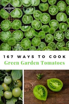 green tomatoes and other vegetables with the words, 17 ways to cook green garden tomatoes