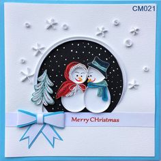 a christmas card with two snowmen holding each other