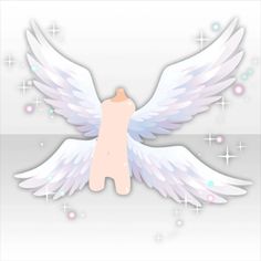 an angel with white wings on a gray and light pink background, surrounded by stars