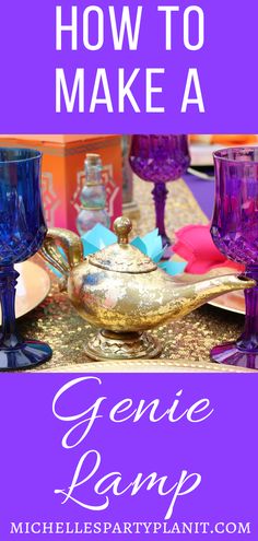 purple and blue glassware with the words how to make a genie kempp