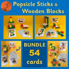 popsicle sticks and wooden blocks bundle 54 cards with instructions to make them for children