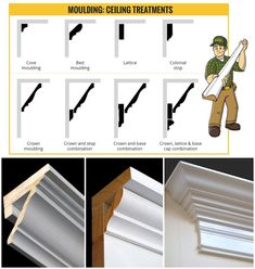 different types of moulding ceilings with instructions on how to put them in the room