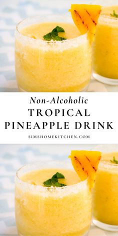 two glasses filled with tropical pineapple drink