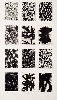 nine different black and white paintings on paper