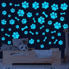 PRICES MAY VARY. 【Package Include】:Our paw prints decals nicely designed with cute dog pawprints and different sizes of bones.Adopt watercolor style and have enough quantity to meet your decoration requirements. They are beautiful stickers in the daytime with the vivid color.When it comes to night,the paws and bones decals will glow bright and long time to create a magical glowing space. 【Glow Bright and Long Time】:Our luminous wall decals glow like crazy,the brightness and glow time depends on Paw Patrol Bedroom Decor, Room Decor Stickers, Paw Patrol Bedroom, Dog Room Decor, Paw Print Decal, Animal Footprints, Bee Dog, Blue Nursery Decor, Boy Girl Bedroom