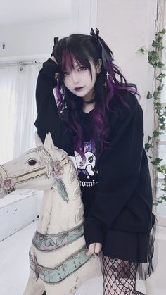 Highlights For Hair, Uwu Girl, Beauty Marks, Jirai Kei, Purple Highlights, Hair Streaks, Elegant Gothic, Hair Reference