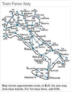 a map showing the routes for trains in italy