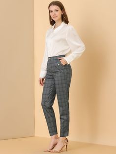 Shop Allegra K for Vintage Tartan Plaid Pants Elastic Waist Straight Long Trousers you are looking for, get more women's Pants for yourself. Order now! Free Returns！ Non-stretch Tapered Leg Pants For Work, Ankle-length Office Pants For Fall, Fall Office Wear Tapered Leg Bottoms, Straight Pants For Fall Office Wear, Casual Ankle-length Office Pants, Non-stretch Ankle-length Pants For Workwear, Non-stretch Ankle-length Work Pants, Office Trousers For Fall, Casual High-waisted Pants For Office Wear