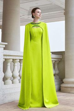 Twilight Cape Stone Silk Floor Length Dress - MEAN BLVD Classy Silk Dress, Draping Fashion Design, Silk Floor Length Dress, Dress With Cape, Vogue Editorial, Crystal Dress, Mean Blvd, Royal Dresses, Floor Length Dress