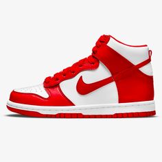 Dunk High “Championship Red” (White/University Red) Preschool Nike Skateboarding, Nike Sb Dunk High, Sneaker Trend, Sb Dunk High, Nike Models, Nike Brand, Sneakers Adidas