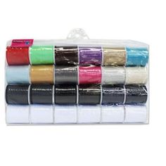 six different colors of thread in a clear case