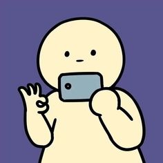 a cartoon character holding up a cell phone