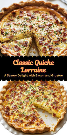 A Timeless Classic: Quiche Lorraine  Indulge in the rich, savory flavors of classic Quiche Lorraine. This French masterpiece features a buttery crust filled with a creamy egg custard and smoky bacon. Perfect for brunch, lunch, or a light dinner.  #quichelorraine #frenchcuisine #brunch #lunch #dinner #recipe #foodie #homecooking Best Quiche Lorraine Recipe, Quiche Crust Recipe, Traditional Quiche, Classic Quiche Lorraine, Bacon Quiche Recipe, Classic Quiche, Quiche Lorraine Recipe, Easy Quiche, Bacon Quiche