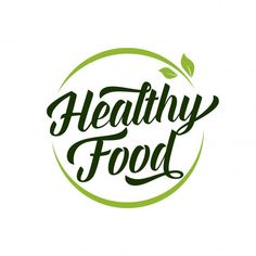 the logo for healthy food, which is green and has leaves on top of it