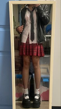 Kpop Plaid Skirt Outfit, Plaid Skirt Emo Outfit, How To Style A Yellow Skirt, Red Striped Skirt Outfit, Red And Black Plaid Skirt Outfit, Outfits With Red Plaid Skirt, Plaid Red Pants Outfit, How To Style A Red Plaid Skirt, Red And Black Plaid Skirt