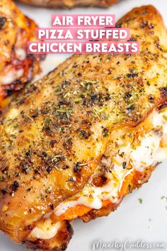 Air Fryer Pizza Stuffed Chicken Breast with melted mozzarella cheese and pepperoni coming out of the side. Pizza Stuffed Chicken, Air Fryer Pizza, Air Fryer Recipes Snacks, Stuffed Chicken Breasts, Stuffed Chicken Breast, Air Fried Chicken, Easy Air Fryer