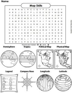 a map worksheet with pictures and words