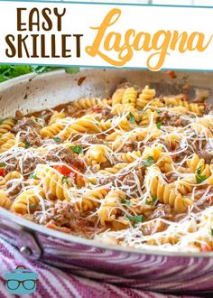 an easy skillet lasagna with meat, cheese and parmesan sauce