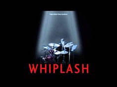 whiplash movie poster with drums in the dark and red text that reads whiplash