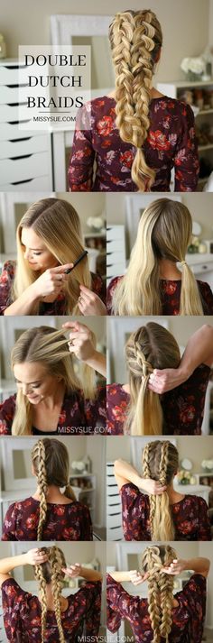 How to do a double dutch braid tutorial. Easy hairstyle for school or workout hairstyle. Double Dutch Braids Tutorial, Dutch Hair, Braids Tutorial Easy, Dutch Braid Tutorial, Double Dutch Braid, Dutch Braid Hairstyles, Braided Hair Tutorial, Double Dutch, Easy Hairstyles For School