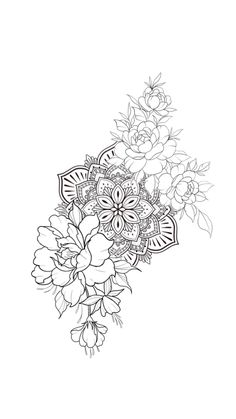 a black and white drawing of flowers