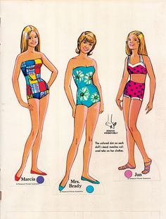 three women in swimsuits are standing next to each other and one has her hands on her hips