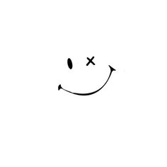 a black and white drawing of a smiley face with an x on it's forehead