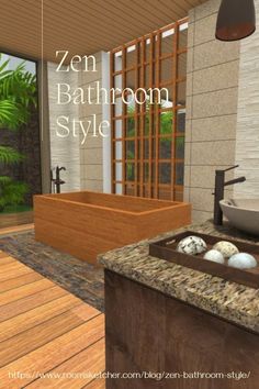 Beautiful Zen bathroom design with natural elements and Japanese soaking tub Bathroom Style Ideas