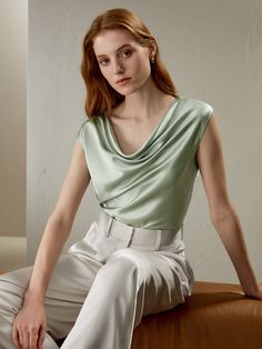 Shop our collection of cowl neck shirts for women. This silk pullover features a slightly off-shoulder design with a minimalist design. Perfect for casual and laid-back occasions. Made from 100% 22MM Charmeuse silk. Silk Tops For Women, Cowl Neck Shirt, Silk Pajamas Women, Silk Tee, Silk T Shirt, Camisole Set, Oversize Fashion, Cowl Neck Top, Stripe Silk