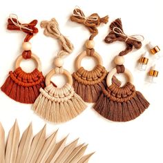 four pairs of wooden tassels with different colors