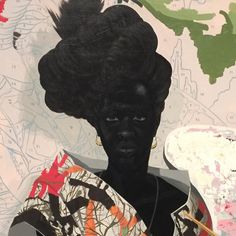 a painting of a woman with black hair and an afro holding a piece of paper