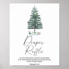 Christmas tree - diaper raffle poster editable template Watercolor Pine Tree, Winter Christmas Tree, Gender Neutral Style, Neutral Style, Baby Shower Planning, Diaper Raffle, Baby Shower Party, Personalized Decor, Party Signs