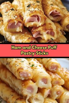 These savory pastry sticks combine flaky puff pastry with layers of rich ham and melted cheese. Perfect for dipping or as a grab-and-go snack, they offer a delightful blend of textures and flavors, making them a hit at gatherings or as a tasty appetizer. Savory Turnovers With Puff Pastry, Ham Puff Pastry Recipes, Puff Pastry Turkey And Cheese, Puff Pastry Ham And Cheese Pinwheels, Ham And Cheese Sticks, Savory Phyllo Dough Recipes, Pastry Puff Appetizers, Savory Puff Pastry Recipes Appetizers, Ham And Cheese Puff Pastry Pinwheels