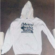 Brand New Never Been Worn. White Cotton Hoodie For Streetwear, White Casual Hoodie With Graphic Print, White Cotton Hoodie With Branding Details, White Cotton Hoodie With Branding, Casual White Hoodie With Branding, Hoodie White, Mental Health Matters, Health Matters, White Hoodie