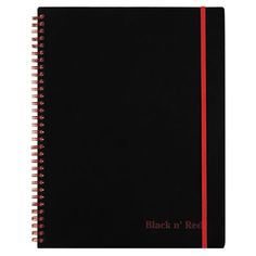 a black and red spiral notebook with the word black n'red written on it