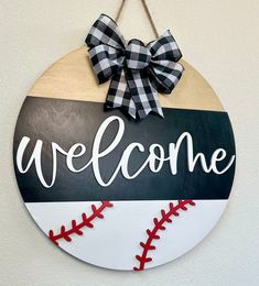 Baseball Bottom Baseball Door Signs, Baseball Stuff, Magnetic Door, Front Door Signs, Round Door, Diy Door, Wooden Crafts, Door Signs, Embroidery Hoop