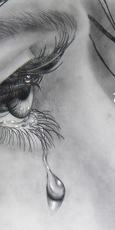 a drawing of a woman's eye with tear coming out of her iris lashes