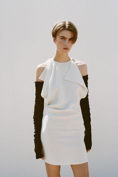 CIRC X ZARA DRAPED MINI DRESS - Oyster-white | ZARA United States Draped Mini Dress, Waistcoat Dress, Sleeveless Short Dress, Cardigan Sweater Jacket, Draped Dress, Knitwear Cardigan, Trouser Jeans, Minimal Fashion, Sweater Jacket