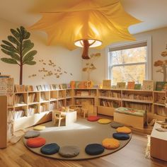 a child's room with lots of books and toys