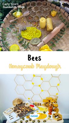 Explore bees and honeycomb with some lovely bee playdough! A great bee activity for bee day. Thanks to Little Munchkins Early Years Ideas & Lottie Makes Bee Tuff Tray Ideas, Bee Playdough, Bee Day Activities, Minibeasts Eyfs, Bee Activity, Early Years Ideas, Bees And Honeycomb, World Bee Day, Modeling Dough