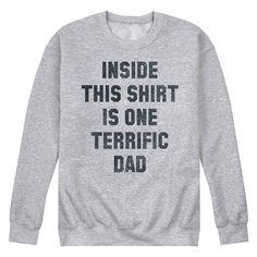 Elevate your graphic tee collection with this men's Terrific Dad Fleece Sweatshirt. FEATURES Crewneck Long sleeveFABRIC & CARE Cotton/Polyester Machine wash Imported Color: Med Grey. Gender: male. Age Group: adult. Material: Polyester|Cotton. Father's Day Long Sleeve Letter Print T-shirt, Father's Day Long Sleeve T-shirt With Letter Print, Long Sleeve T-shirt With Letter Print For Father's Day, Long Sleeve Top With Text Print For Father's Day, Father's Day Casual Graphic Sweatshirt, Casual Graphic Print Sweatshirt For Father's Day, Father's Day Relaxed Fit Letter Print Sweatshirt, Father's Day Graphic Print Long Sleeve Sweatshirt, Father's Day Letter Print Relaxed Fit Sweatshirt