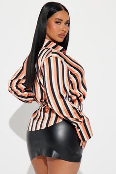 Available In Peach/combo. Striped Satin Shirt Long Sleeve Button Down Collar Non Stretch Disclaimer: Print Placement May Vary. 100% Polyester Imported | Sally Striped Satin Shirt in Peach size 1X by Fashion Nova Stephanie Rao, Satin Shirt, Print Placement, Jeans Jumpsuit, Shirts Blouses, Shirt Long Sleeve, Button Down Collar, Matching Dresses, Active Wear For Women