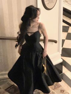 Elegant Solid Princess Evening Party Dress French Romantic Black Big Hem Graduation Dresses Korean Korean Summer, Black Princess, Graduation Dresses, Solid Color Dress, Summer Party Dress, Long Summer Dresses, Fairy Dress, Evening Party Dress, Glamorous Evening Gowns